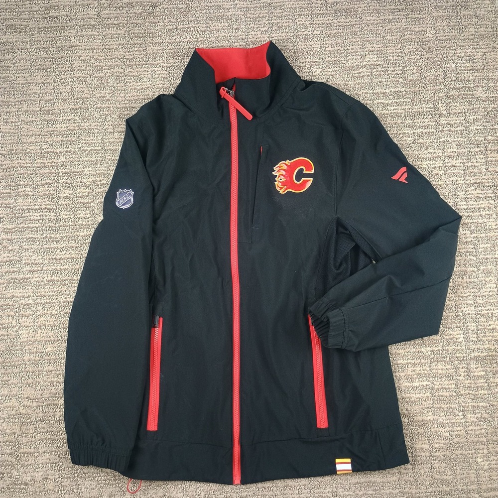 Authentic Calgary Flames NHL Jacket Mens Small Black Red Pro Full Zip Fanatics
